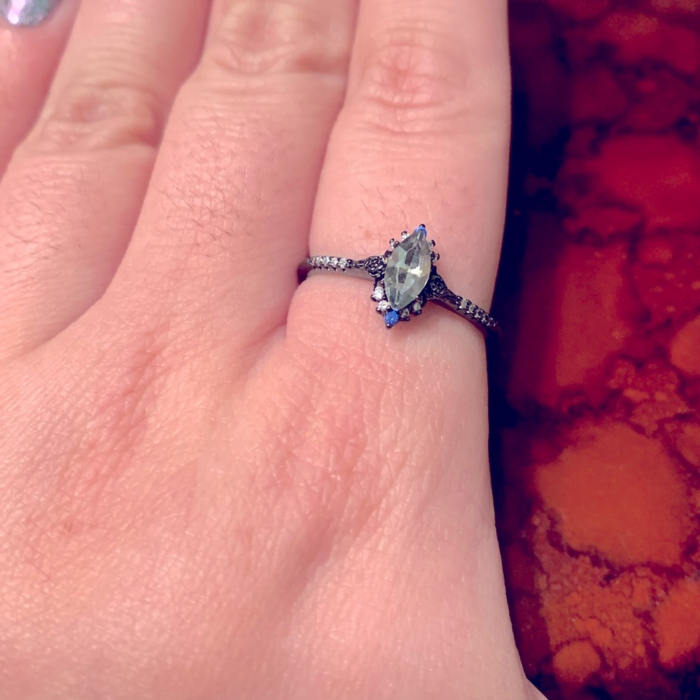 Ring; Black Metal, White & Blue Stones